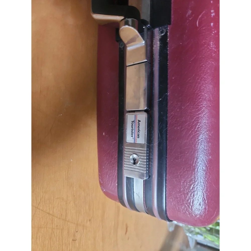 Vtg American Tourister Hard Shell Suitcase Burgundy Combination Lock No Key